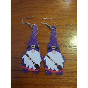 Halloween Faux‎ Leather Gnome Teardrop Earrings New Not Worn Double-Sided Design
